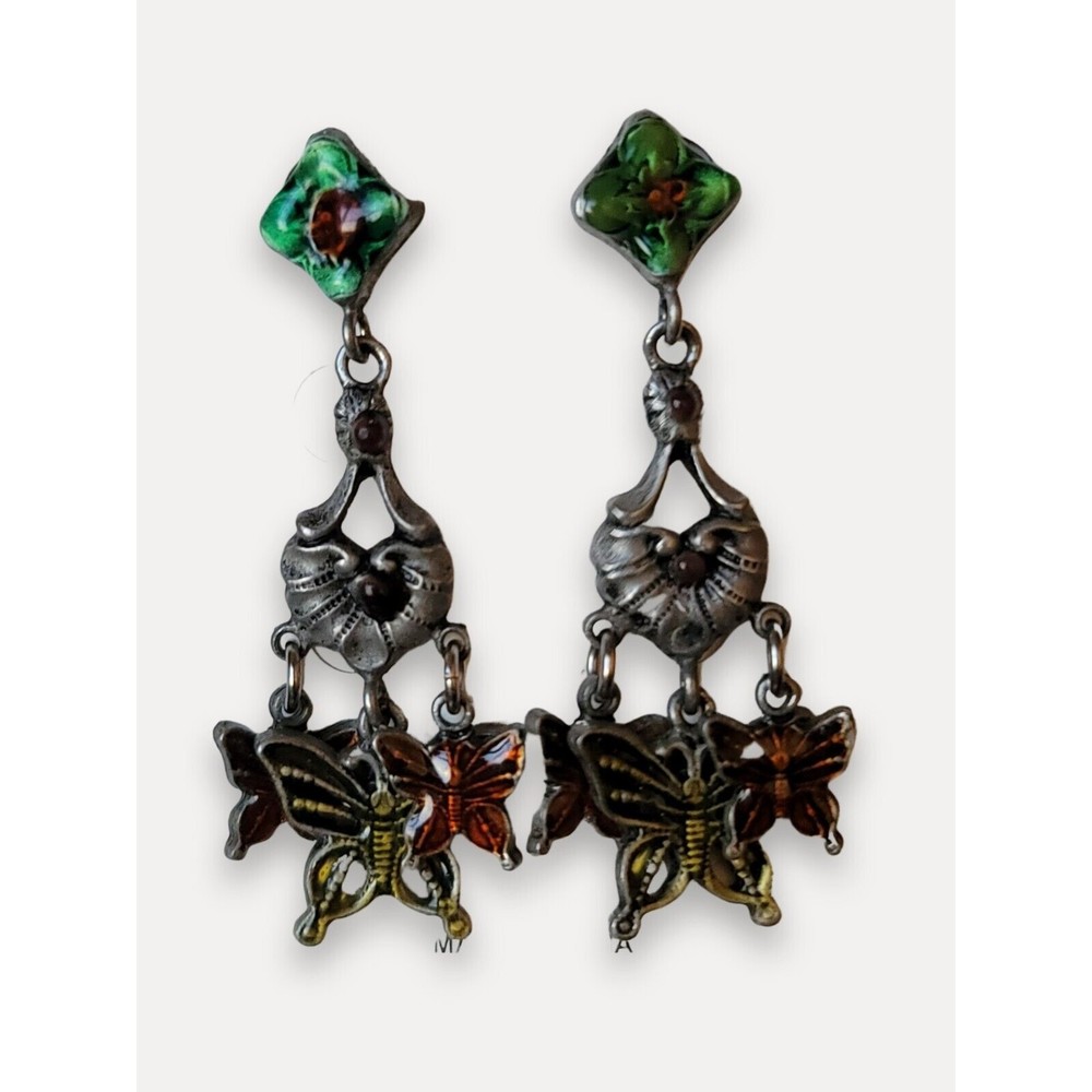 Butterfly Dangle Enamel SIGNED Earrings DON-LIN Designer PIERCED
